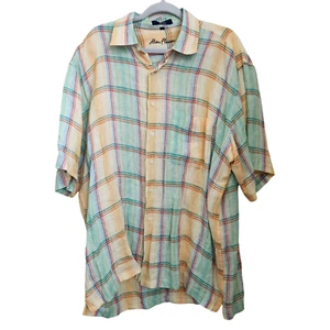 Camisa Alan River 100 % lino para hombre XL amarilla a cuadros abotonada negocios informal - Imagen 1 de 9