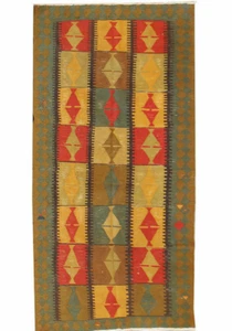 4x11 Vintage Faded Flat Handmade Wool Kilim Geometric Runner Area Rug hand knot - Picture 1 of 11