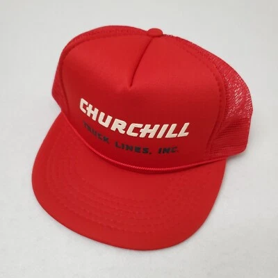 Gorra de camionero Churchill Truck Lines Snapback años 80 verdadera malla roja  Foto 1 de 4
