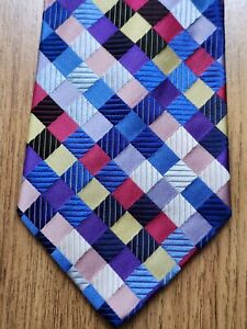 Vintage Men's Duchamp Checkerboard Patch Work 100 % Silk Neck Tie 3.5" X 59.5"