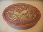 VINTAGE INCOLAY STONE USA BIRDS OF PARADISE LARGE PINK OVAL JEWELRY BOX!
