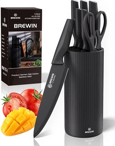 Kitchen Knife Set with Block, Universal Utility Knife Set, Dishwasher Safe, Esse - Picture 1 of 12