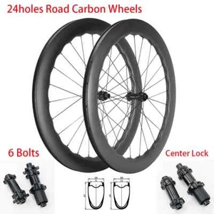 700C Road Bike Carbon Fiber Wheels Disc Brake Wheelset Center Lock 6-blots Hub - Picture 1 of 22