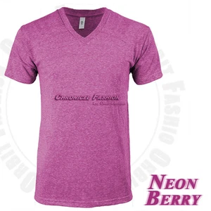 V Neck T Shirts Short Sleeve Tri Blend Blank Tee Slim Fit Casual Solid Tee Men's - Picture 1 of 18