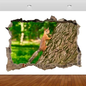 Squirrel Animal Nature Trees 3D Smashed Wall Sticker Poster Vinyl Mural S440 - Picture 1 of 1