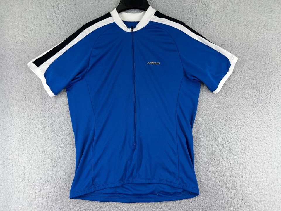 Camiseta deportiva de ciclismo trasera para adultos grande azul manga corta bolsillos traseros 1/2 cremallera poliéster Foto 1 de 4