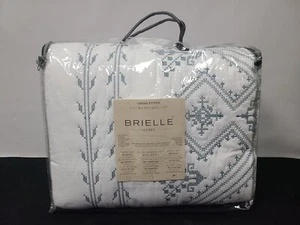 Cross Stitch Quilt Set with Shams Bright White Geometric Accent Color Printed... - Picture 1 of 2