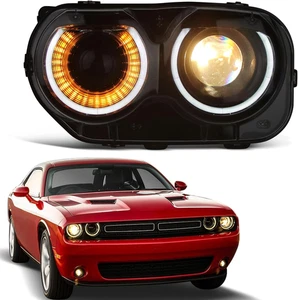 Headlight Assembly Compatible with Dodge Challenger 2015-2021 Black Housing Halo - Picture 1 of 12