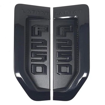 2Pc SET FITS for 17-22 F250 LARIAT EMBLEMS FRONT FENDER Badges BLACK - Image 1 of 4
