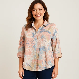 212 Collection Cotton Floral, Pink, White, Long Sleeve Button Up Blouse Size XL - Picture 1 of 14