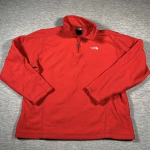 The North Face Pullover Mens Large Red Quarter Zip Fleece Waffle Grid Thermal - Picture 1 of 11
