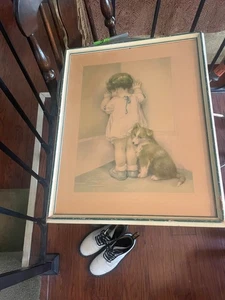 Vintage Framed Print by Bessie Pease Gutmann "IN DISGRACE" SIGNED 19 x 15 " - Picture 1 of 7