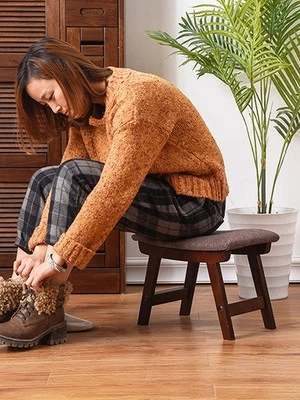 Simple Solid Wooden Fabric Short Stool Bench (Model CT - Image 1 of 4