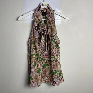 Husk Pure Silk Halter Top Size 10 Sleeveless Paisley Colourful Tie Neck - Bild 1 von 11