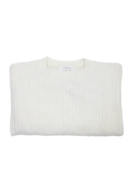 Zara Girls Long Sleeve Round Neck Crop Knit Sweater White Size 6-7Y - Image 1 of 4