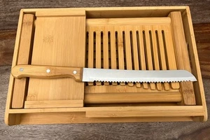 Bamboo Bread Slicer with Crumb Tray Bamboo Bread Cutter for Homemade Bread, L... - Picture 1 of 5