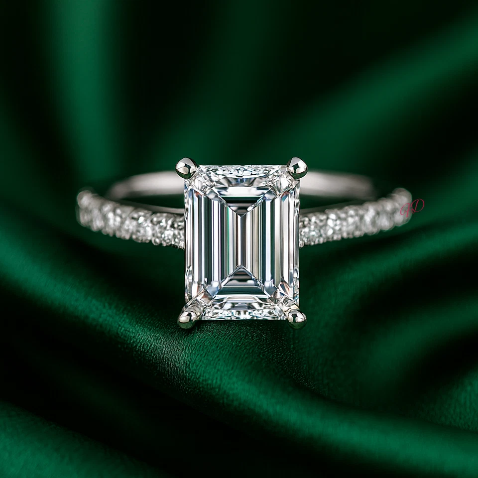 Diamond Engagement Ring Lab Grown Emerald  1.8 Carat IGI Certified Platinum 950 - Image 1 of 4