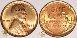 1955 Wheat Cent - Obverse & Reverse Die Cracks and Die Chip - Rare Error Coin - Picture 1 of 6