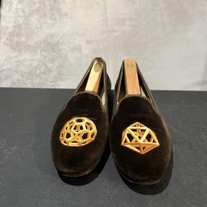 Stubbs and Wootton Velvet Smoking Loafers Mens 11 Brown Embroidered - Picture 1 of 10