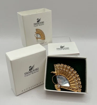 Broche broche de cristal Swarovski tono dorado abanico de plumas firmado nuevo en caja Foto 1 de 4