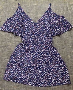 Honey Punch Dress Women’s Size Small Blue w/White, Red & Yellow Designs V-neck - Picture 1 of 6