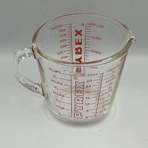 De colección PYREX 4 tazas 32 oz 1 qt #532 vidrio con letras rojas mango en D medición - Imagen 1 de 7