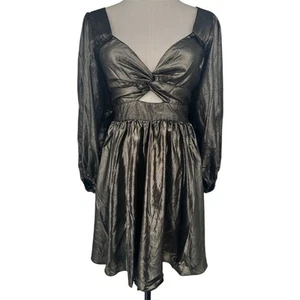 NWT Angie Women's Black Gold Long Sleeve Party Dress Size S Short Metallic - Picture 1 of 13