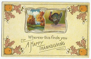 Turkey Embossed Thanksgiving Pumpkins Postcard - Picture 1 of 2
