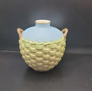 Jarrón botella Royal Worcester Carboy 2538 azul y verde tejido canasta 1912 - Imagen 1 de 8