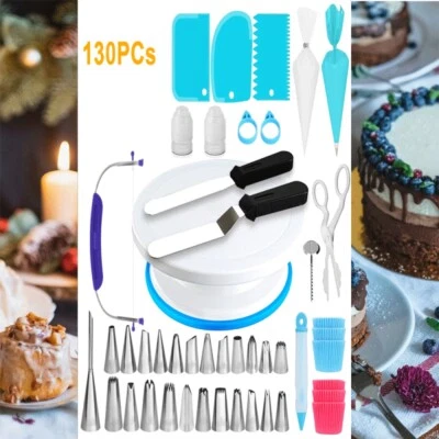 130X Backzubehör Tortenplatte Deko Spritzbeutel Spritztüllen Set Kuchenplate DE - Bild 1 von 4