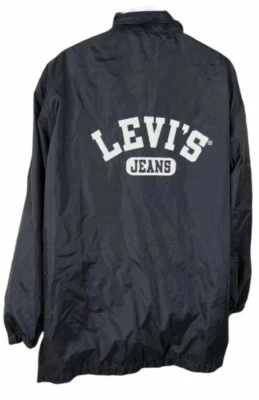 Levis Strauss Vintage Men's Black Coaches Jacket  XL snap large graphic 90s - Image 1 of 4