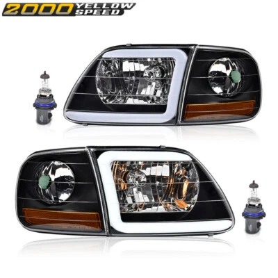 Fit for F-150 Expedition 97-04 LED DRL Headlights & Corner Lights Black/Clear Foto 1 de 4