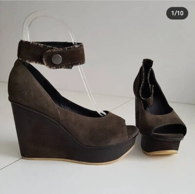 Zeppe Sandali con Plateau Punta Aperta Scarpe in vera pelle DIESEL 38 25cm Foto 1 de 4