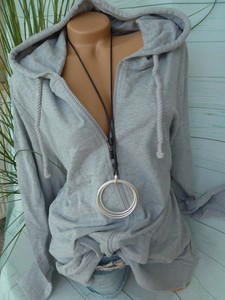 Sheego Sweatjacke Jacke Gr. 40/42 mit Kapuze grau (919) (357) NEU