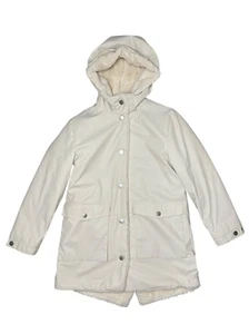 ZARA Kids Girls 10 Plush Lined Rain Coat Beige Hooded Button Front - Picture 1 of 8