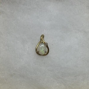 14k Yellow Gold Shaped Tear Drop Opal Pendant, October Birthstone Diamond - Picture 1 of 12