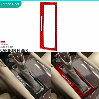 Cubierta roja del panel de cambio de marchas de la consola central de fibra de carbono para Cadillac XTS 2013-19 Foto 1 de 4