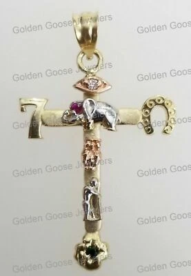 Pingente amuleto ferradura ouro 14k real cruz religiosa coruja da sorte animais - Imagem 1 de 4