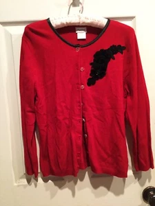 VINTAGE RED/BLACK FLORAL CARDIGAN SWEATER SIZE XL - Picture 1 of 8
