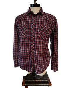 VTG Wrangler Long Sleeve Pearl Snap Shirt Men’s size XL Black Red Plaid Western - Picture 1 of 14