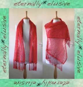 Long Nylon Flower Lace Tassel Fringed Evening Shawl Vintage Stole Wrap Ladies - Picture 1 of 6