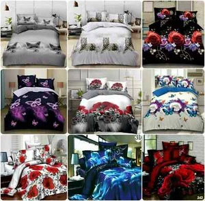 Stylish Microfiber 3D Printed Complete Duvet Cover Set Fitted Sheet & Pillowcase - Picture 1 of 48