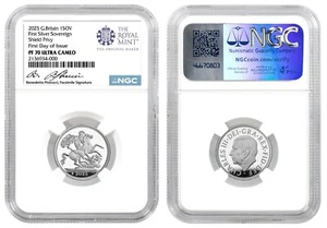 2025 Great Britain Silver Sovereign Shield Privy- NGC PF70 UC FDOI Signed label - Picture 1 of 1