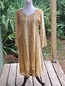 Handmade Dress Womens L Indian Embellished Long Sleeves Boho Fairy Cottagecore - Picture 1 of 19