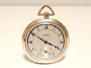 VINTAGE WW2 ERA LUXURY ELEGANT SWISS GOLD PLATED MEN'S POCKET WATCH "DOXA" 15J - Picture 1 of 16