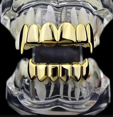 Custom Fit Vampire 18K Gold Plated Mouth Teeth Grills Grillz Fang Fangs Set - Image 1 of 3