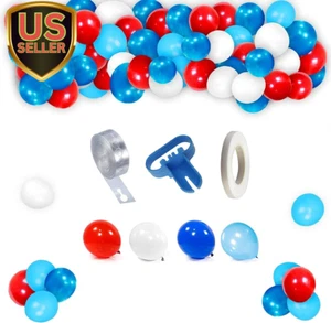 Balloon Garland Arch Kit-Blue, Red, White with Strip Tape, Blue Knotting Devi... - Picture 1 of 1
