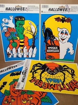 LOTE De 4 De Colección Años 90 Halloween Color Ventana Estática Aferramientos Frankenstein Fantasma Araña  Foto 1 de 4