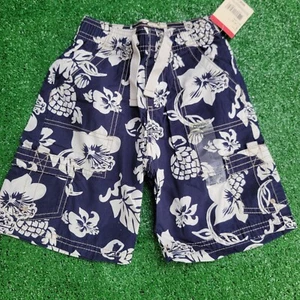 Oshkosh B'gosh Little Boy's Hawaiian Style Cargo Swim Trunks Size 5 Blue White - Picture 1 of 11