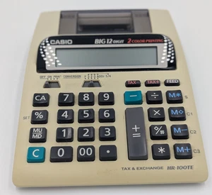 Casio HR-100TE Big 12-Digit 2-Color Printing Tax & Exchange Calculator Pre-owned - Picture 1 of 6